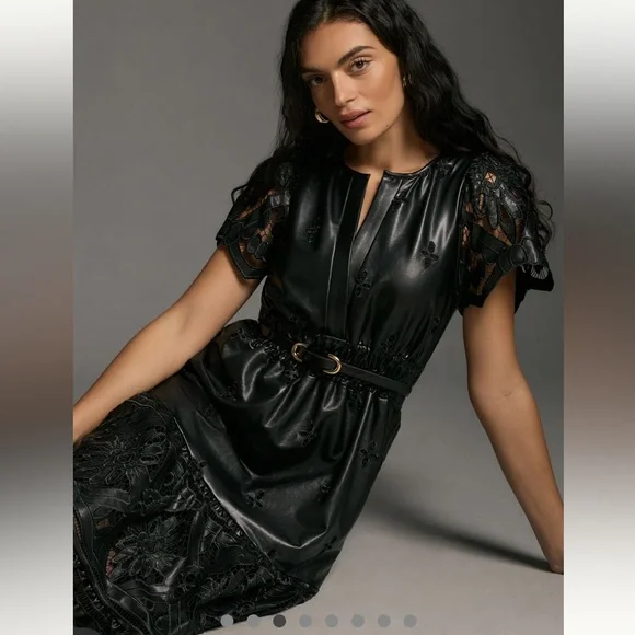 Anthropologie Somerset Black Faux Leather and Lace Maxi Dress - Picture 3 of 11